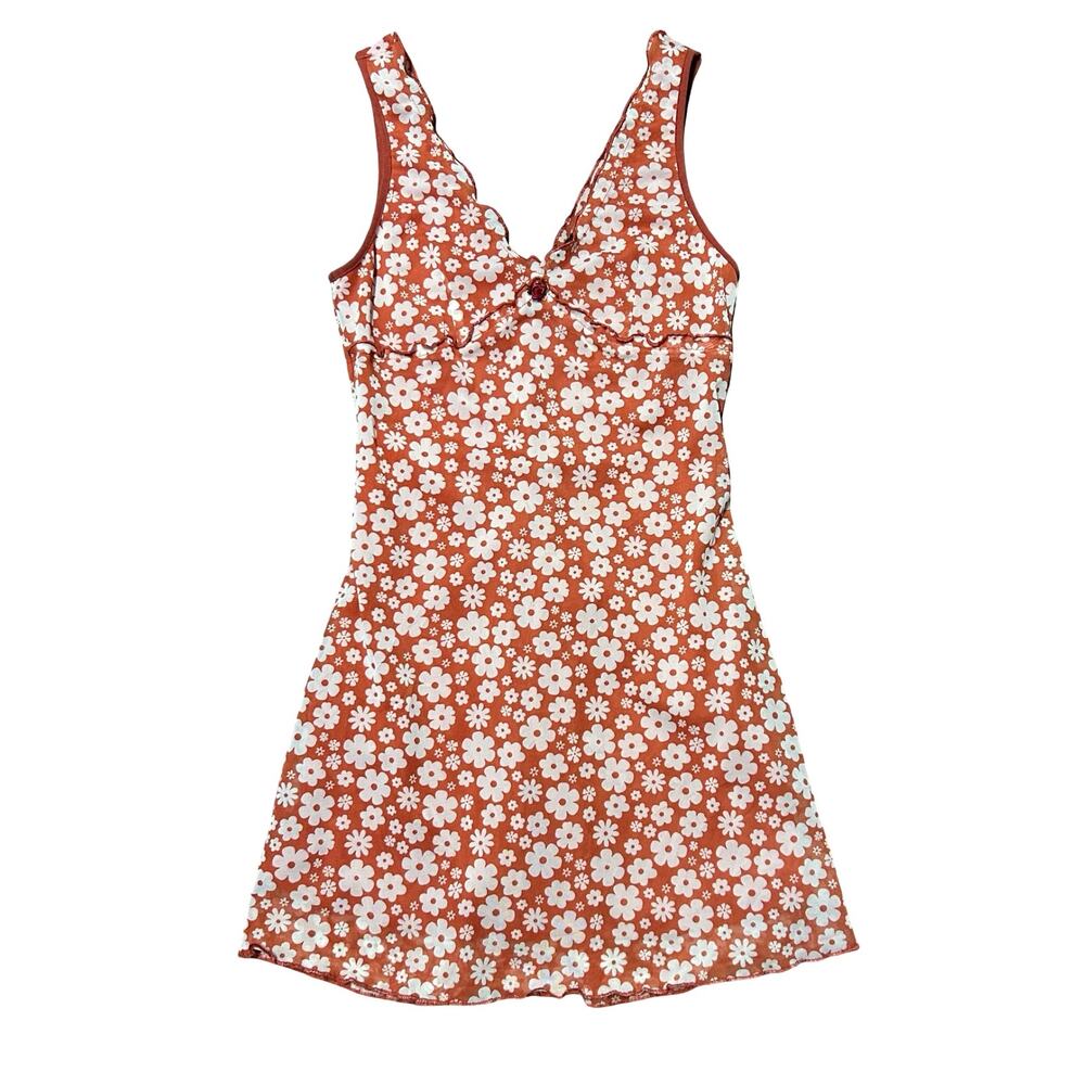 Forever 21 Mini Babydoll Dress Jrs Medium V-Neck Sleeveless Floral Boho Hippie